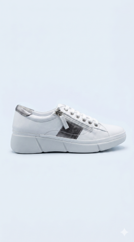 Beyaz Gümüş Garnili Hakiki Deri Ortopedi Taban Sneakers