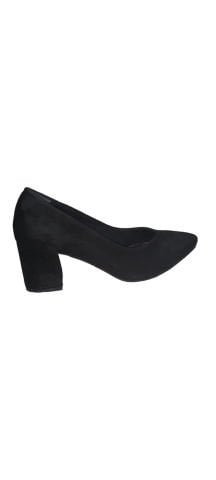 Siyah Hakiki Süet Kalın Topuklu Stiletto