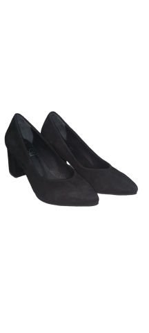 Siyah Hakiki Süet Kalın Topuklu Stiletto