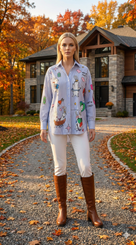 Mavi Çizgili Keten İtalyan Üstünde Aplikeleri olan Gömlek Ceket