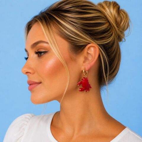 Kırmızı  Hayvancık Modeli   Seramik  Sarkıntılı Küpe