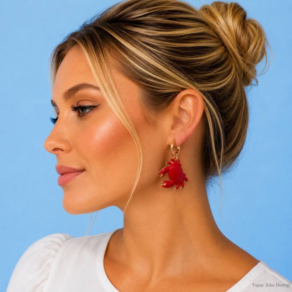 Kırmızı  Hayvancık Modeli   Seramik  Sarkıntılı Küpe