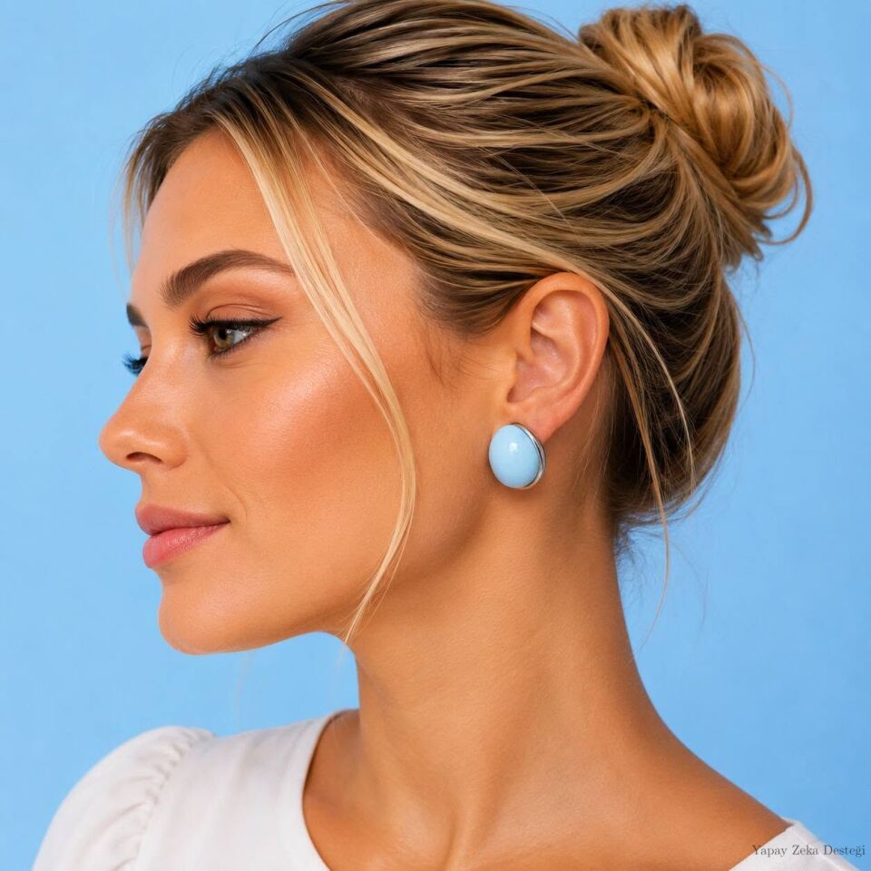 Mavi modeli dügme Modeli Küpe