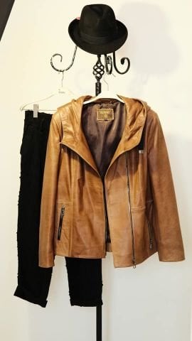 Hakiki Deri Kapşonlu   Taba Rengi Mont