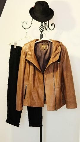 Hakiki Deri Kapşonlu   Taba Rengi Mont