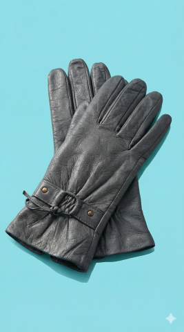 Hakiki Deri Gri İçi Miflonlu  Kadın Eldiven