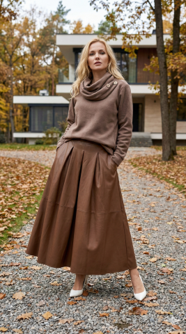 İtalyan Vizon Rengi Kendinden Atkılı Triko