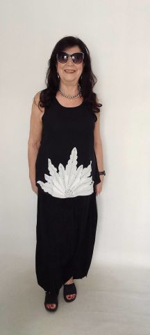 Büyük Beden Siyah Önü yaprak aplikeli  Kolsuz Bluz