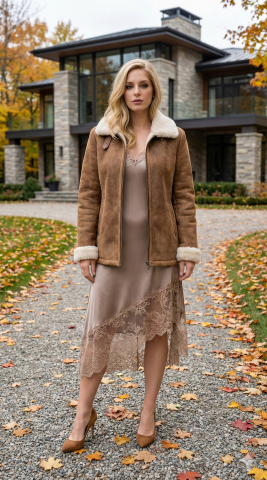 Camel Rengi Kuzu Napa Kürklü Mont