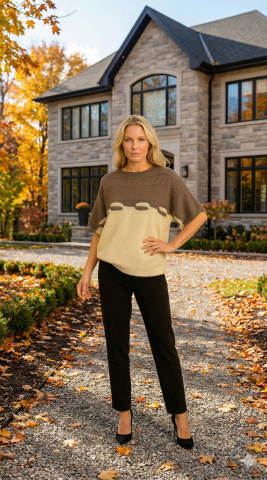 Kısa Kollu Vizon Sarılı Sac Örgü Trıko Kazak