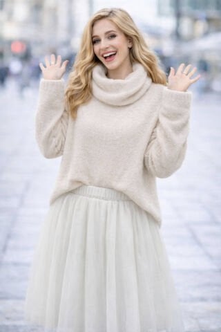 İtalyan  Beyaz Angora Bogazlı Kazak