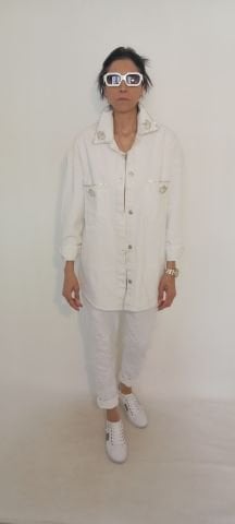 Beyaz Jean Ceket Taş lı  Oversize