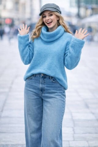 İtalyan Angora Mavi Triko Bogazlı  Kazak