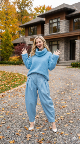 İtalyan Angora Mavi Triko Boğazlı  Kazak