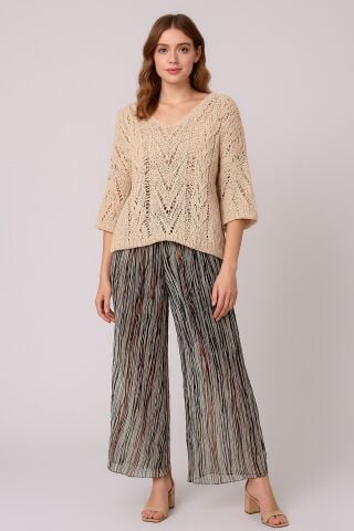 İtalyan İpek Çizgili Pantalon