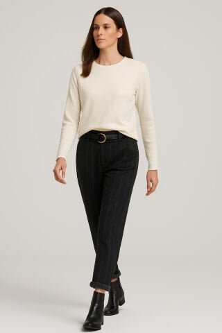 Koyu Kahve Rengi Mom Modeli  Streç  Pantalon