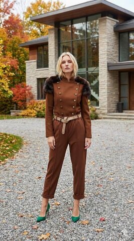 Koyu Kahve Rengi Mom Modeli  Streç  Pantalon