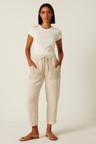 Keten Cepleri Fileli Beli Lastikli Pantalon