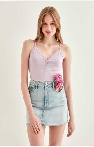Lila İnce Askılı  Çıtçıtlı Cotton Atlet