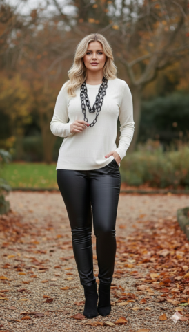 Kemik Rengi Kendinden Desenli Likralı Triko