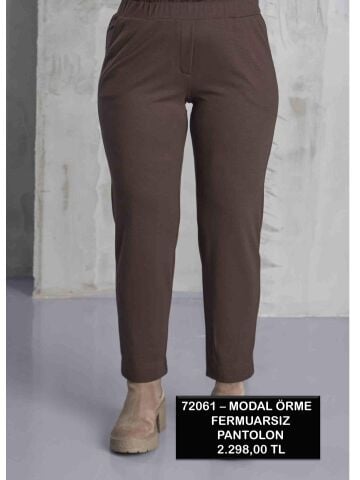 Kahve Rengi  Modal  Örme Likralı  fermuarsız Pantalon