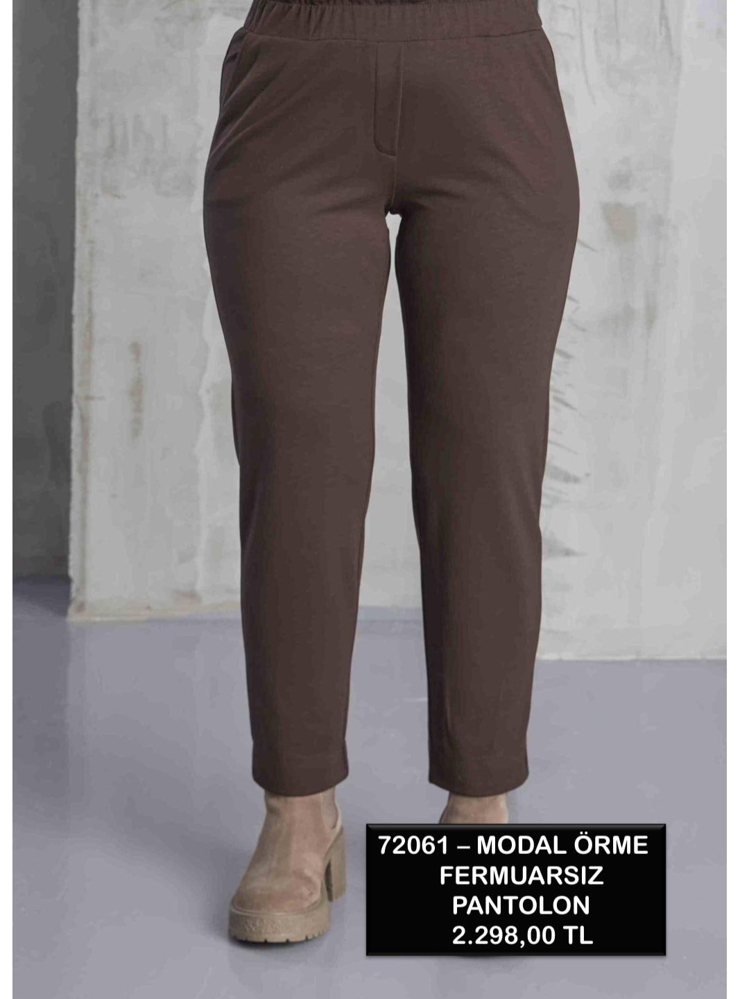 Kahve Rengi  Modal  Örme Likralı  fermuarsız Pantalon