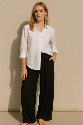 Siyah İtalyan İpek Pantalon