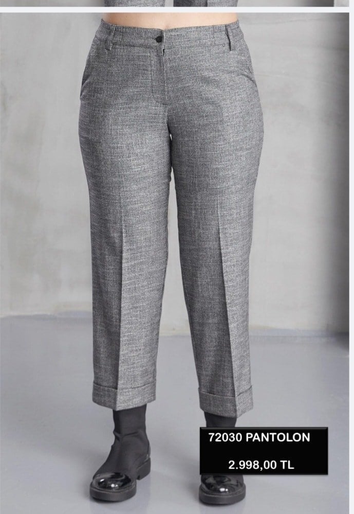 Gri Tuwit Kumaş  Boru Paça Pantalon