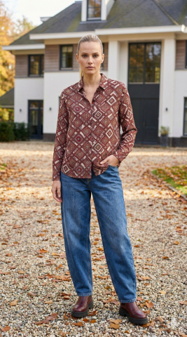 İtalyan Vual Bordo Kilim Desenli Gömlek