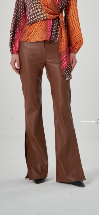 Taba Deri Yırtmaçlı İspanyol Paça Pantalon