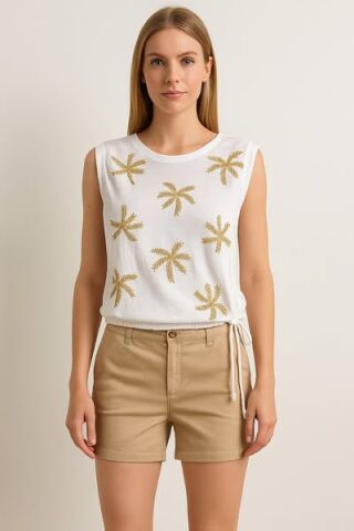 İtalyan  Beyaz Önü Agaç İşlemeli Keten  Arkası Cotton Etegi Baglı Tünik