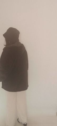 Büyük Beden Siyah  Kapşonlu Peluş Kaban