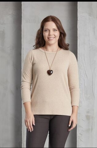 Kamel Rengi Kendinden Desenli Likra Triko