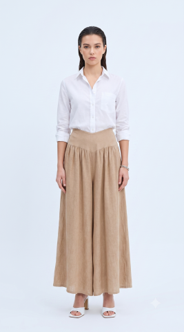 İnce Keten Camel Rengi İtalyan Pantolon Etek