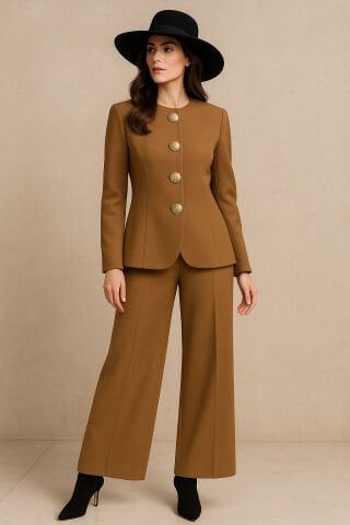 Bol Paça  Camel Rengi Gabardin Pantalon