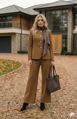 Camel Rengi Bol Paça Gabardin Pantolon