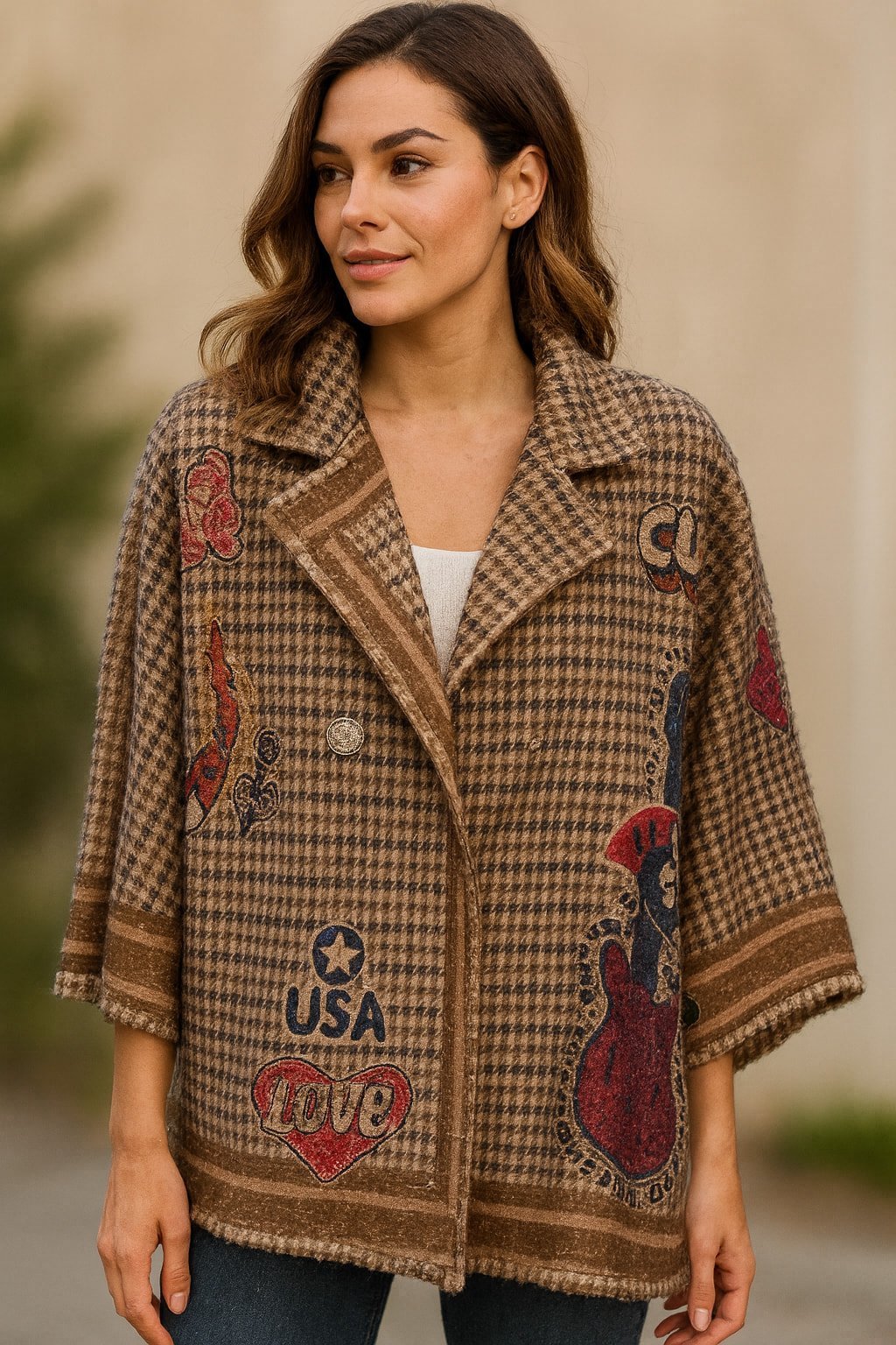 İtalyan Salaş Pelerin Modeli Kareli Kaban