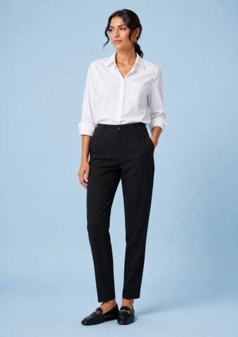 Gabardi  Siyah  Kendinden Az Simli Beli Lastikli Boru Paça Pantalon