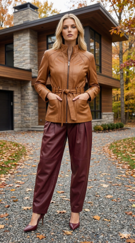 Hakiki Deri Dik Yaka Taba Ceket