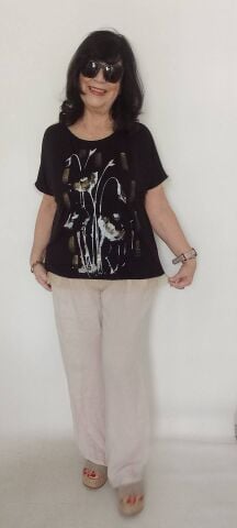 Siyah Dore Fileli Önü Baskılı  Cotton Bluz