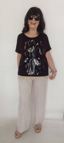 Siyah Dore Fileli Önü Baskılı  Cotton Bluz