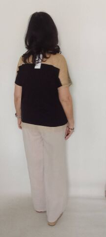 Siyah Dore Fileli Önü Baskılı  Cotton Bluz