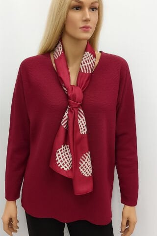 İtalyan Bordo  Kendinden  Eşarplı  Salaş Triko