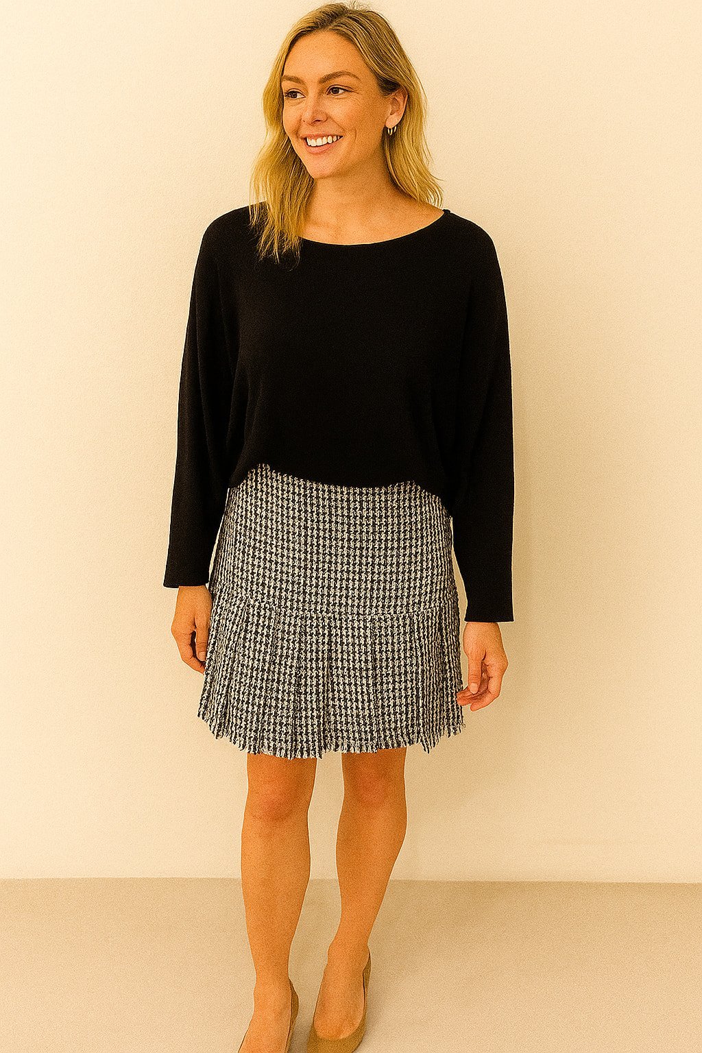 Kareli kumaş Etegi Pileli Mını Kolej Etek