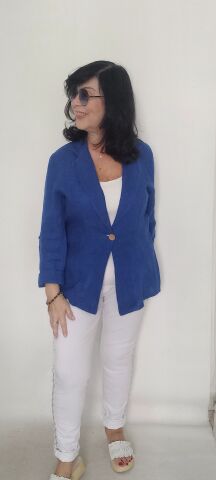 Saks Rengi İtalyan Keten Ceket