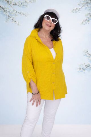 Hardal Rengi İtalyan Keten Salaş Gömlek