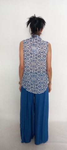Saks Rengi İtalyan İpek Bol Dökümlü Pantalon