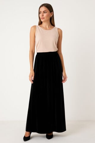 Siyah Kadife Uzun  Etek