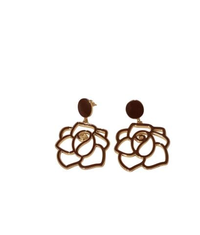 Dore Kahve Çiçek Motifli Büyük Sallantılı Küpe