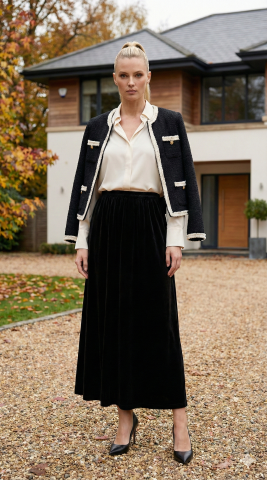 Siyah Kadife Uzun  Etek